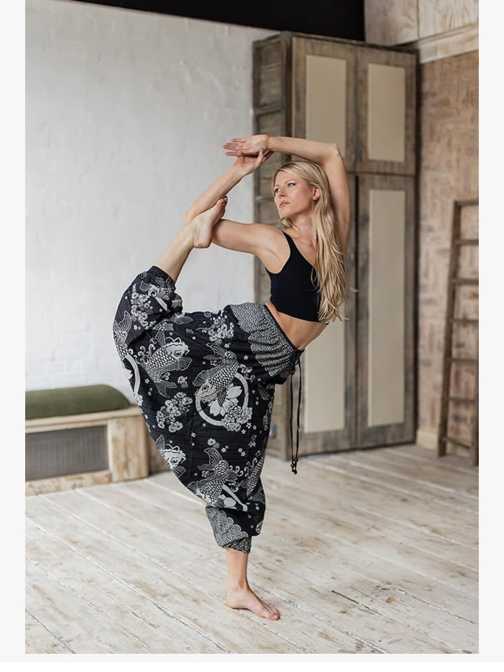 Boho Koi Print Harem Jumpsuit - Navy & Cream